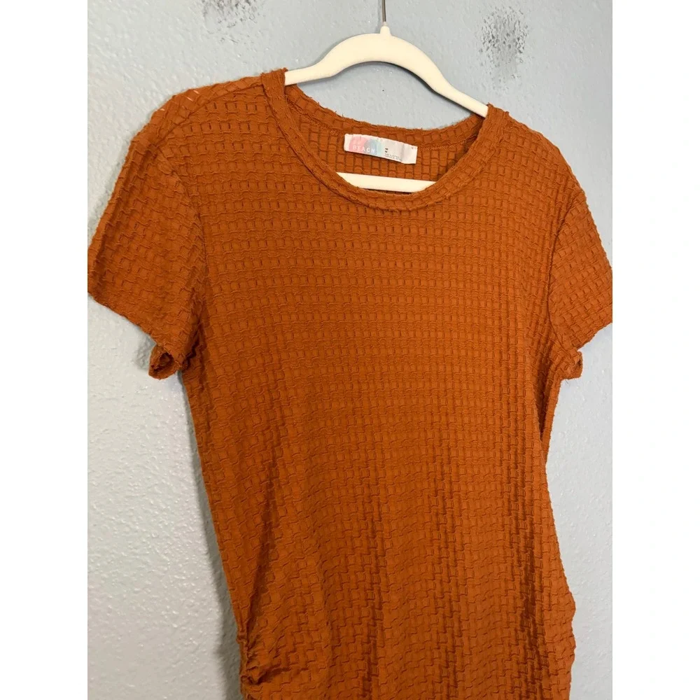 Free People Beach Tate Ruched Side Mini Dress Waffle Knit Pretty Penny Medium